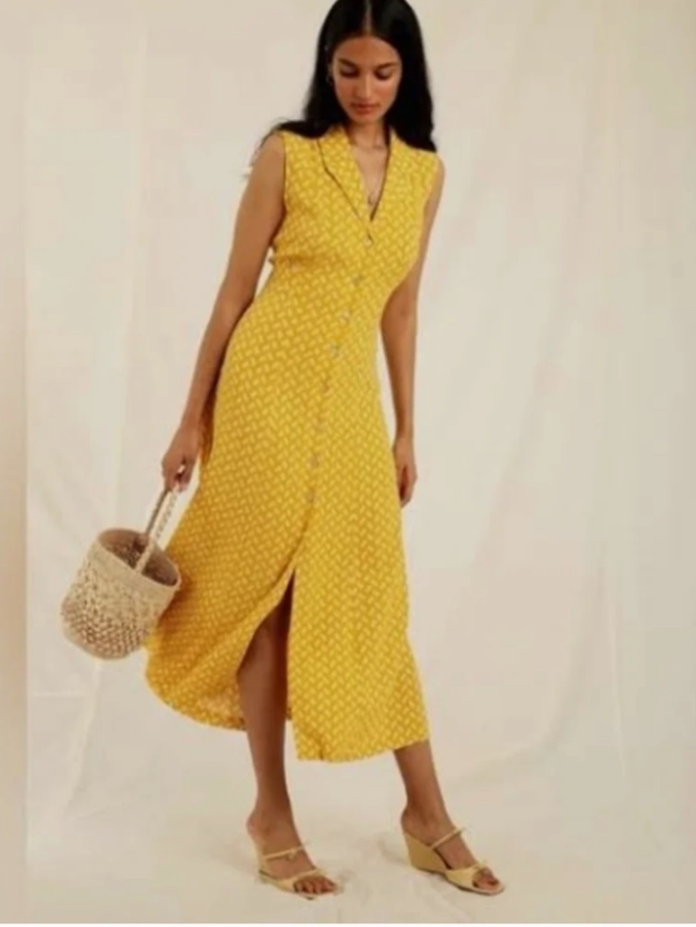 Rouje Fauve Sleeveless Button Up Midi Dress, size 38